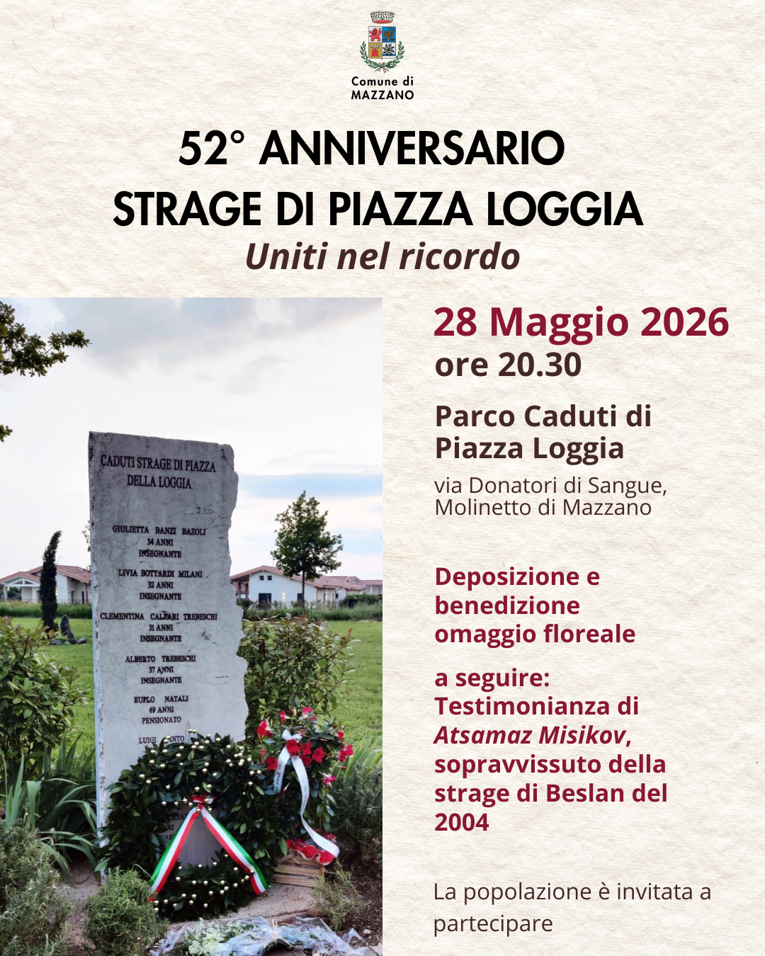 52� Anniversario della Strage di Piazza Loggia: Mazzano ricorda le vittime