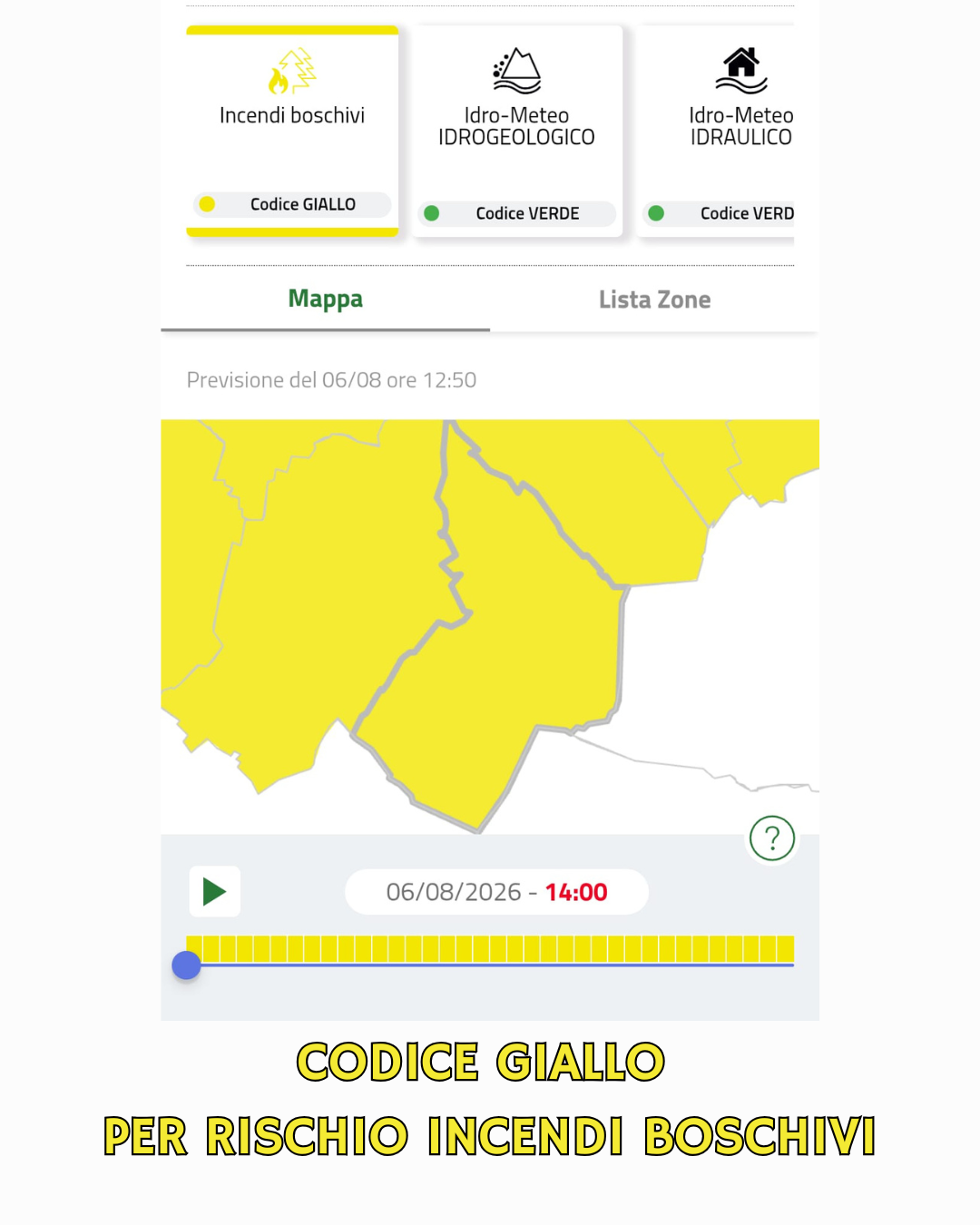 Codice GIALLO per rischio incendi boschivi 